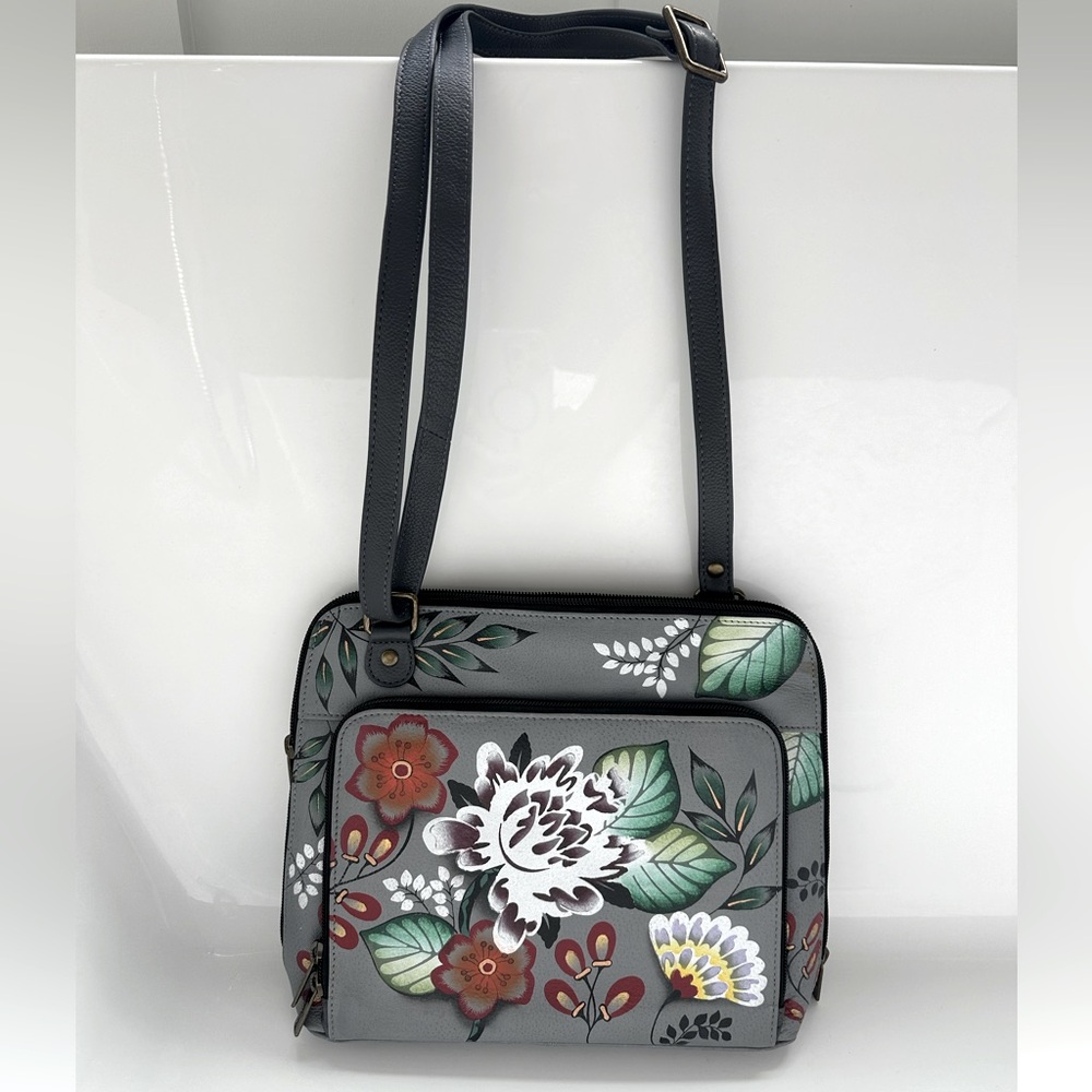 ANUSCHKA Hand Painted Floral Leather Crossbody